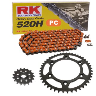 Chain and Sprocket Set compatible for KTM EXC 250 Racing 05-06, Chain RK PC520H 118, open, ORANGE, 14/40