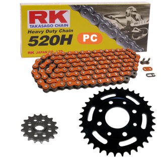 Kettensatz geeignet für Suzuki GN 250 85-99  Kette RK PC 520 H 100  offen  ORANGE  15/41