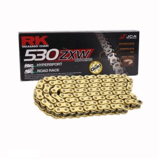 XW Ring Motorradkette in GOLD RK GB530ZXW mit 96 Rollen und Hohlnietschloss  offen