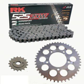 Chain and Sprocket Set compatible for Kawasaki KLV 1000 04-06, Chain RK 525ZXW 112, open, 17/41