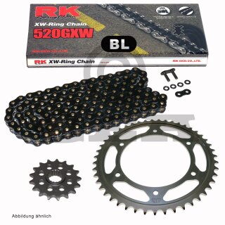 Chain and Sprocket Set compatible for KTM Duke II 640 04-06, Chain RK BL 520 GXW 112, BLACK SCALE, open, 17/42