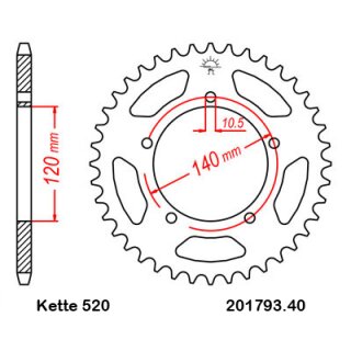 Aluminium Kettenrad Teilung 520 mit 40 Zähnen JTA1793.40