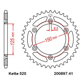 Aluminium Kettenrad Teilung 520 mit 41 Zähnen JTA897.41