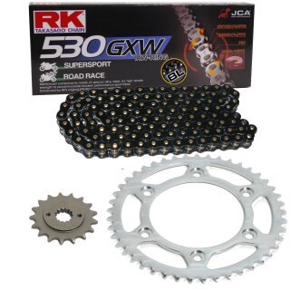 Chain and Sprocket Set compatible for Kawasaki VN 800 Drifter 99-03, Chain RK BL 530 GXW 112, BLACK SCALE, open, 17/40