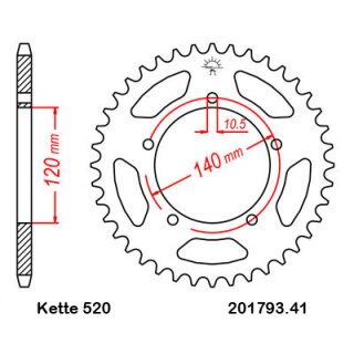 Aluminium Kettenrad Teilung 520 mit 41 Zähnen JTA1793.41