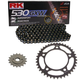 Kettensatz geeignet für Yamaha XJR 1300 99-01  Kette RK BL 530 GXW 110  SCHWARZ  offen  17/38