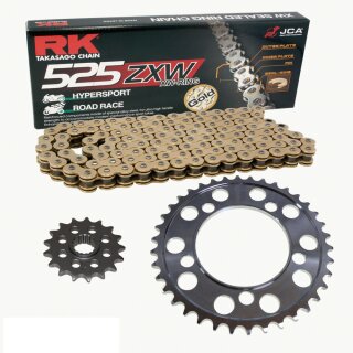 Chain and Sprocket Set compatible for KTM Adventure 950 03-05, Chain RK GB525ZXW 118, open, GOLD, 17/42