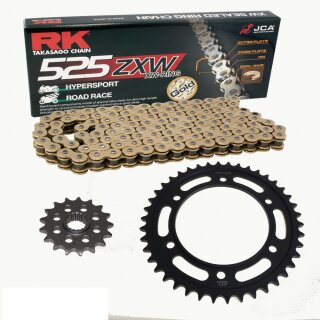 Chain and Sprocket Set compatible for KTM RC8 1190 Superbike Limited Edition 08-10, Chain RK GB525ZXW 108, open, GOLD, 17/37