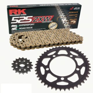 Chain and Sprocket Set compatible for KTM Adventure 1190 13-16 Chain RK GB525ZXW 118 open GOLD 17/42