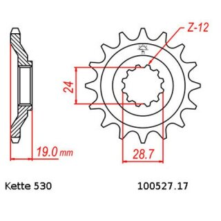 Kettensatz geeignet fr Kawasaki ZX-10 B Tomcat Conversion 88-90  Kette RK 530 ZXW 110  offen  17/45