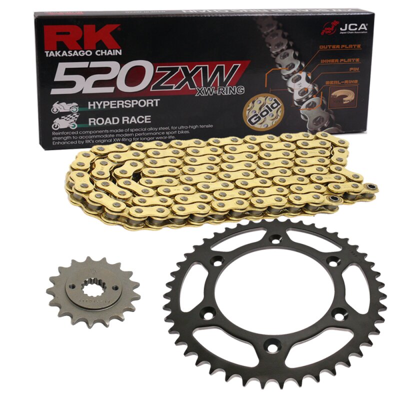 Chain and Sprocket Set Kawasaki ZX-6R 03-04 Chain RK GB 520 ZXW 108 G