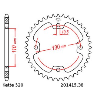 Kettensatz geeignet fr Kawasaki KFX 450 08-14  Kette RK GB 520 ZXW 94  GOLD  offen  14/38