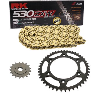 Chain and Sprocket Set compatible for Triumph Speed Triple 955 EFI 99-01  Chain RK GB 530 ZXW 108  GOLD  open  18/43