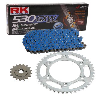 Chain and Sprocket Set compatible for Kawasaki ZXR 750 J 91-92, Chain RK BB 530 GXW 110, BLUE, open, 16/45