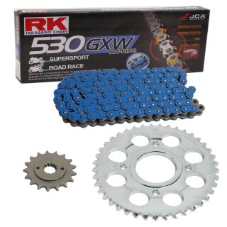 Chain and Sprocket Set compatible for Yamaha YZF R7 99-00  Chain RK BB 530 GXW 118  BLUE  open  17/43