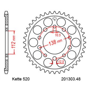 Aluminium Kettenrad Teilung 520 mit 48 Zähnen JTA1303.48