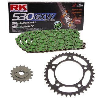 Chain and Sprocket Set compatible for Suzuki RF 600 R 95-96  Chain RK MM 530 GXW 108  GREEN  open  14/42