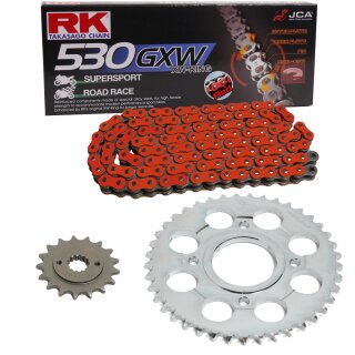 Kettensatz geeignet für Yamaha YZF R1 06-08  Kette RK RR 530 GXW 118  ROT  offen  17/45