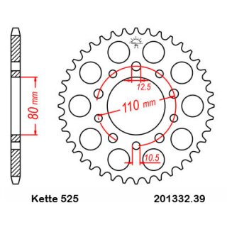Aluminium Kettenrad Teilung 525 mit 39 Zähnen JTA1332.39