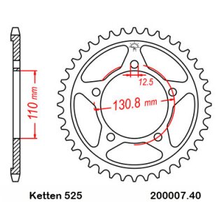 Aluminium Kettenrad Teilung 525 mit 40 Zähnen JTA7.40