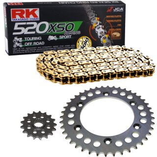 Chain and Sprocket Set compatible for KTM Duke II 640 98-02, Chain RK GB 520 XSO 108, open, GOLD, 17/38