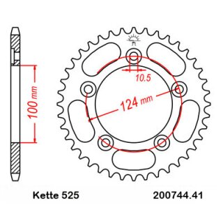 Aluminium rear sprocket with pitch 525 and 41 teeth JTA744.41