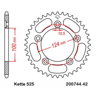 Aluminium Kettenrad Teilung 525 mit 42 Zähnen JTA744.42