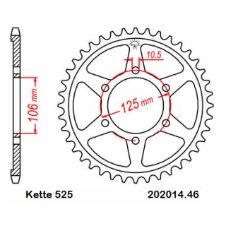 Aluminium Kettenrad Teilung 525 mit 46 Zähnen JTA2014.46