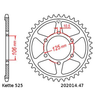 Aluminium Kettenrad Teilung 525 mit 47 Zähnen JTA2014.47