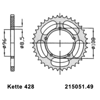 Kettenrad Stahl Teilung 428 und 49 Zähnen Esjot 15051-49