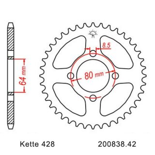 Steel rear sprocket with pitch 428 and 42 teeth JTR838.42