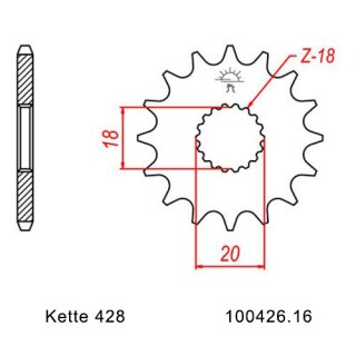 Ritzel Stahl Teilung 428 mit 16 Zähnen JTF426.16