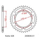 Steel rear sprocket with pitch 428 and 51 teeth JTR839.51
