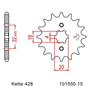 Ritzel Stahl Teilung 428 mit 15 Zähnen JTF1550.15