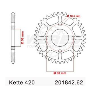 Kettenrad Stahl Teilung 420 und 62 Zähnen Wieres1842.62