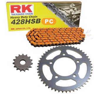 Chain and Sprocket Set compatible for Kreidler Dice 125 16-18 RK PC 428 SB 136 ORANGE 15/51