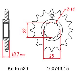 Ritzel Stahl Teilung 530 mit 15 Zähnen JTF743.15