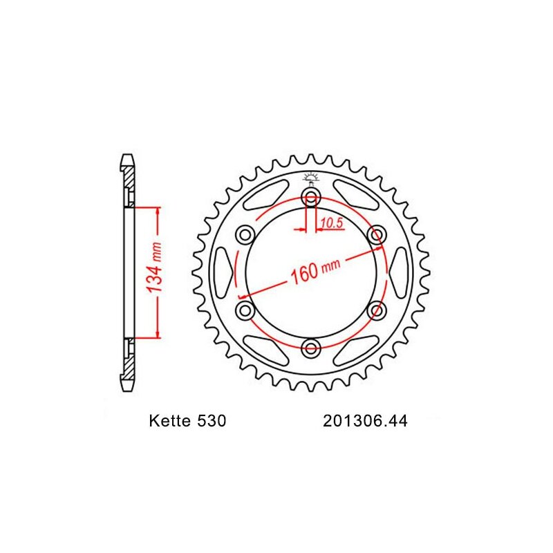 Kettenrad 06B-1, Z=23 Gehärtete Zähne Bohrung 22H7 + Nut N. DIN6885/1