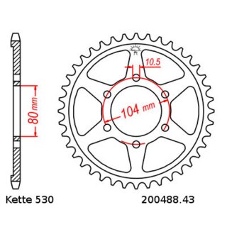 Aluminium rear sprocket with pitch 530 and 43 teeth JTA488.43