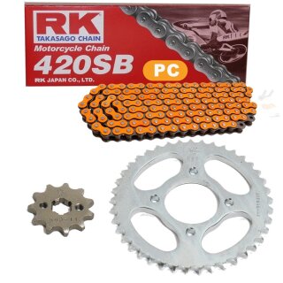 Chain and Sprocket Set Kawasaki KX 85 B Big Wheel 01-15  Chain RK PC 420 SB 130  open  ORANGE  13/51