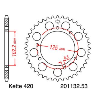 Kettensatz geeignet fr Derbi Senda 50 Enduro R DRD Pro 07-13  Kette RK PC 420 SB 132  offen  ORANGE  11/53