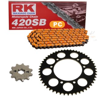 Chain and Sprocket Set Peugeot XP6 50 Supermoto 02-06  Chain RK PC 420 SB 126  open  ORANGE  12/52