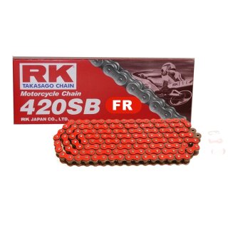 Motorradkette ROT RK FR420SB mit 64 Rollen und Clipschloss  offen