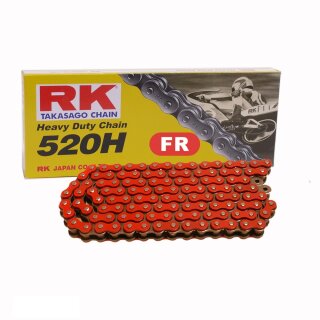 Motorradkette in ROT RK FR520H mit 36 Rollen und Clipschloss  offen