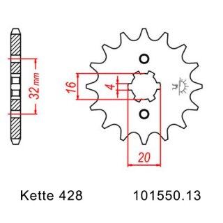 Steel front sprocket with pitch 428 and 13 teeth JTF1550.13