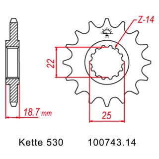 Ritzel Stahl Teilung 530 mit 14 Zähnen JTF743.14