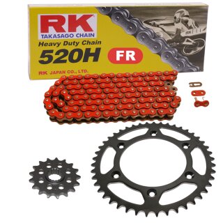Chain and Sprocket Set Kawasaki KX 125 J 92-93  Chain RK FR520H 112  open  RED  12/49