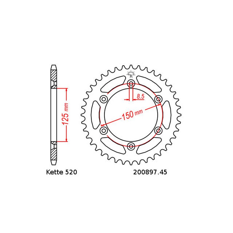 Kettensatz KTM SX 200 02-06 Kette RK 520H 118 offen 14/45