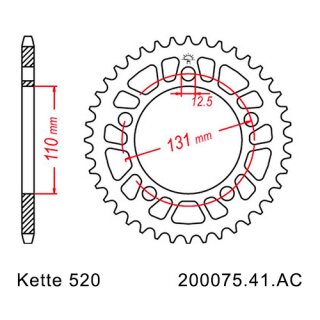 Aluminium Kettenrad Teilung 520 mit 41 Zähnen JTA75.41