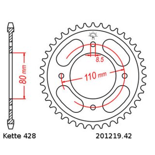 Kettensatz geeignet fr Honda CBF 125 M 09-16  Kette JT 428 HDR 118  offen  16/42